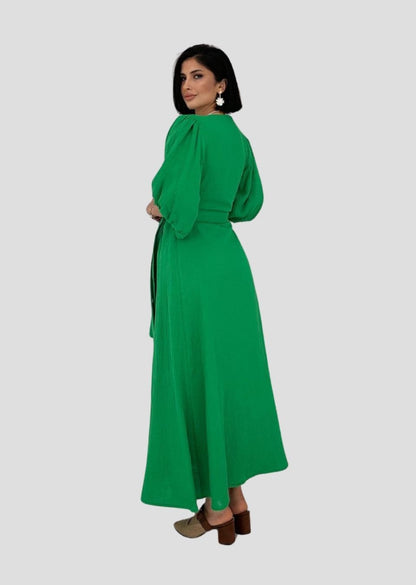 Belted Muslin Dress - Green