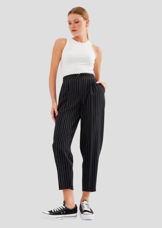 Black High Waist Striped Trousers