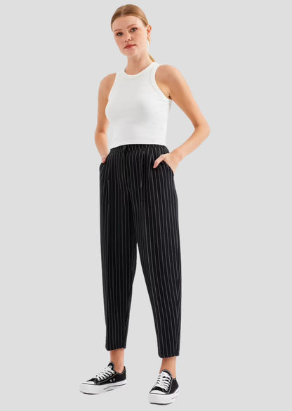 Black High Waist Striped Trousers