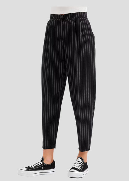 Black High Waist Striped Trousers