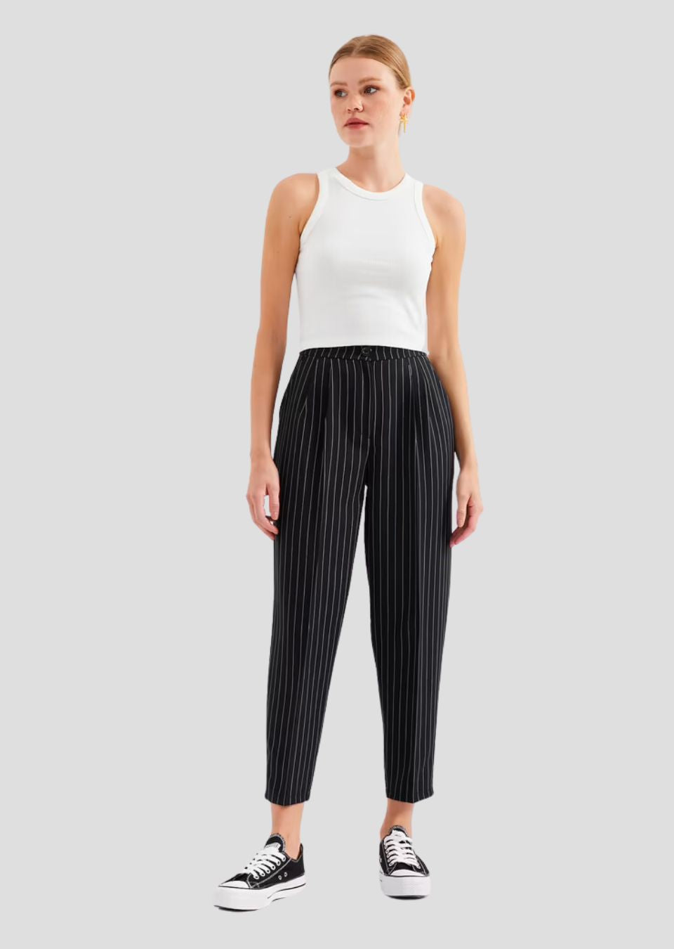 Black High Waist Striped Trousers