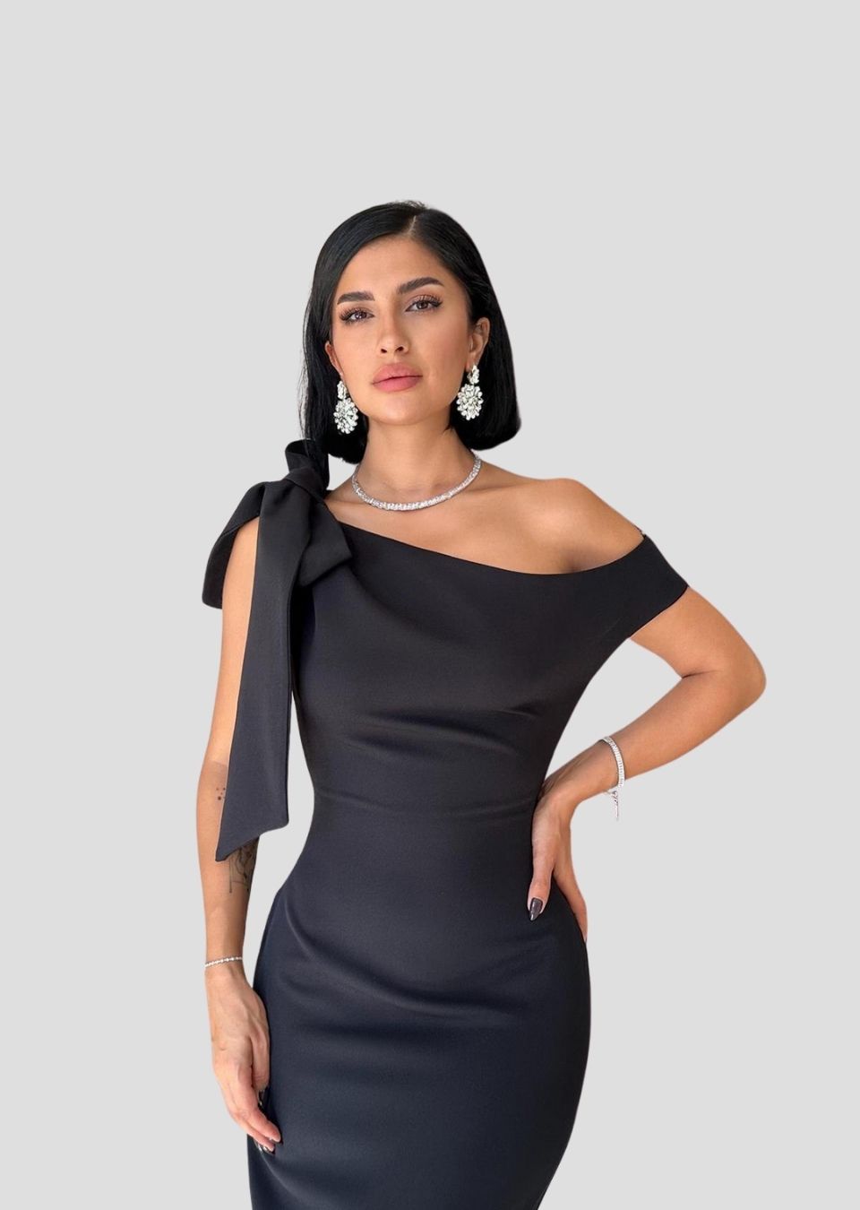 Bow Slit Dress - Black