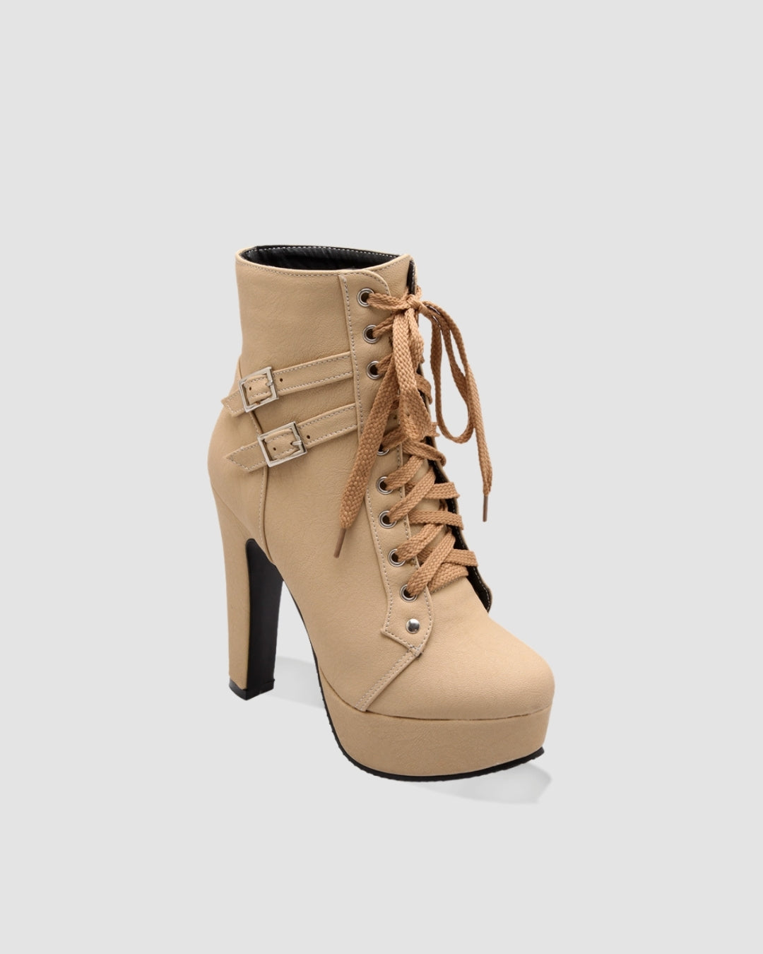 Beige Buckle & Lace Ankle Boot