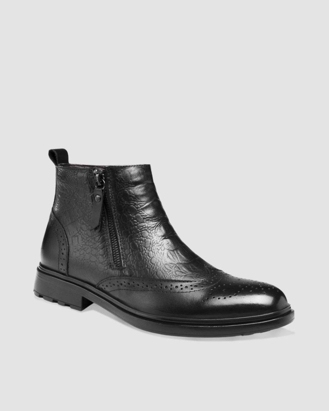 Black Brogue Zip Boot