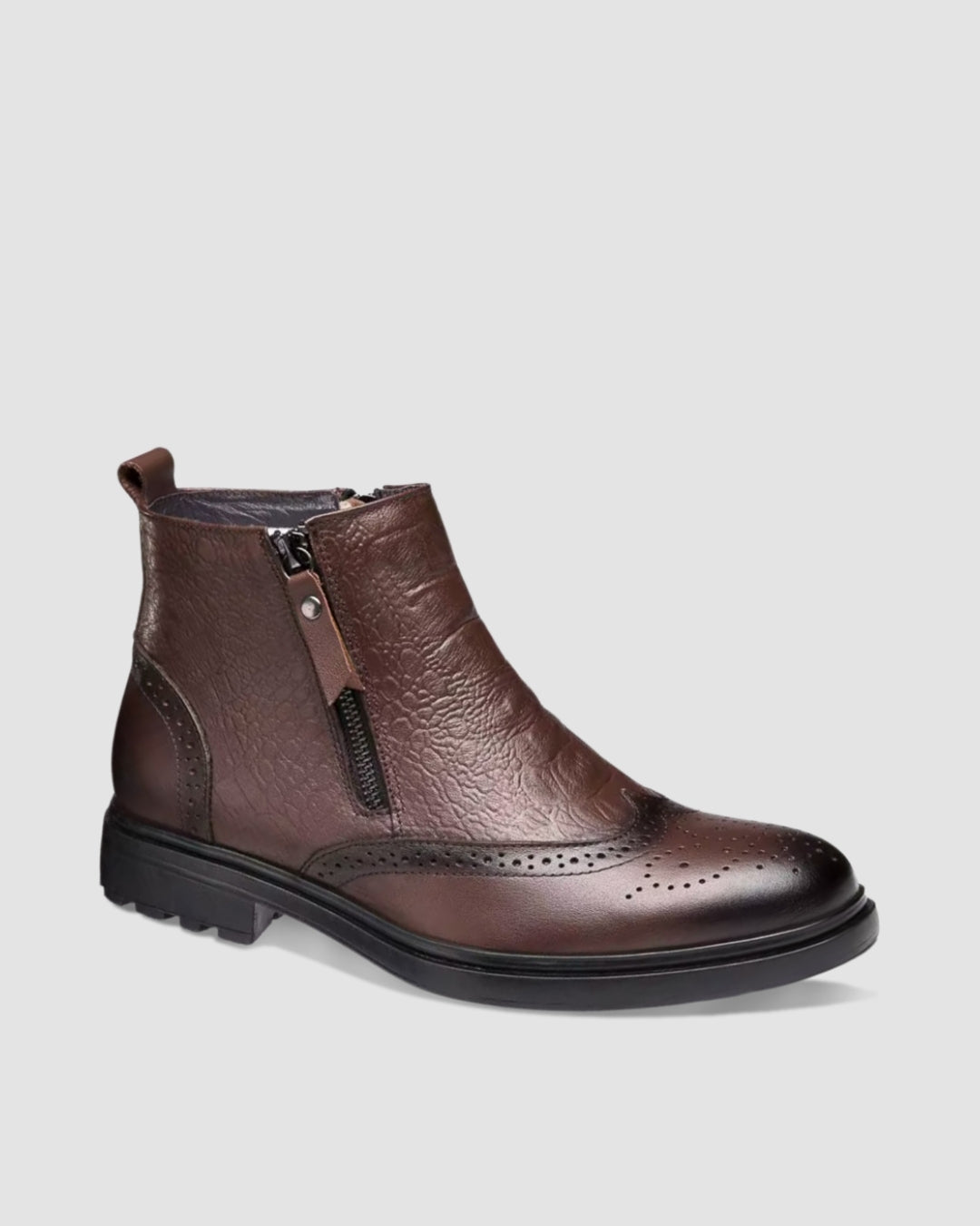 Brown Brogue Zip Boot