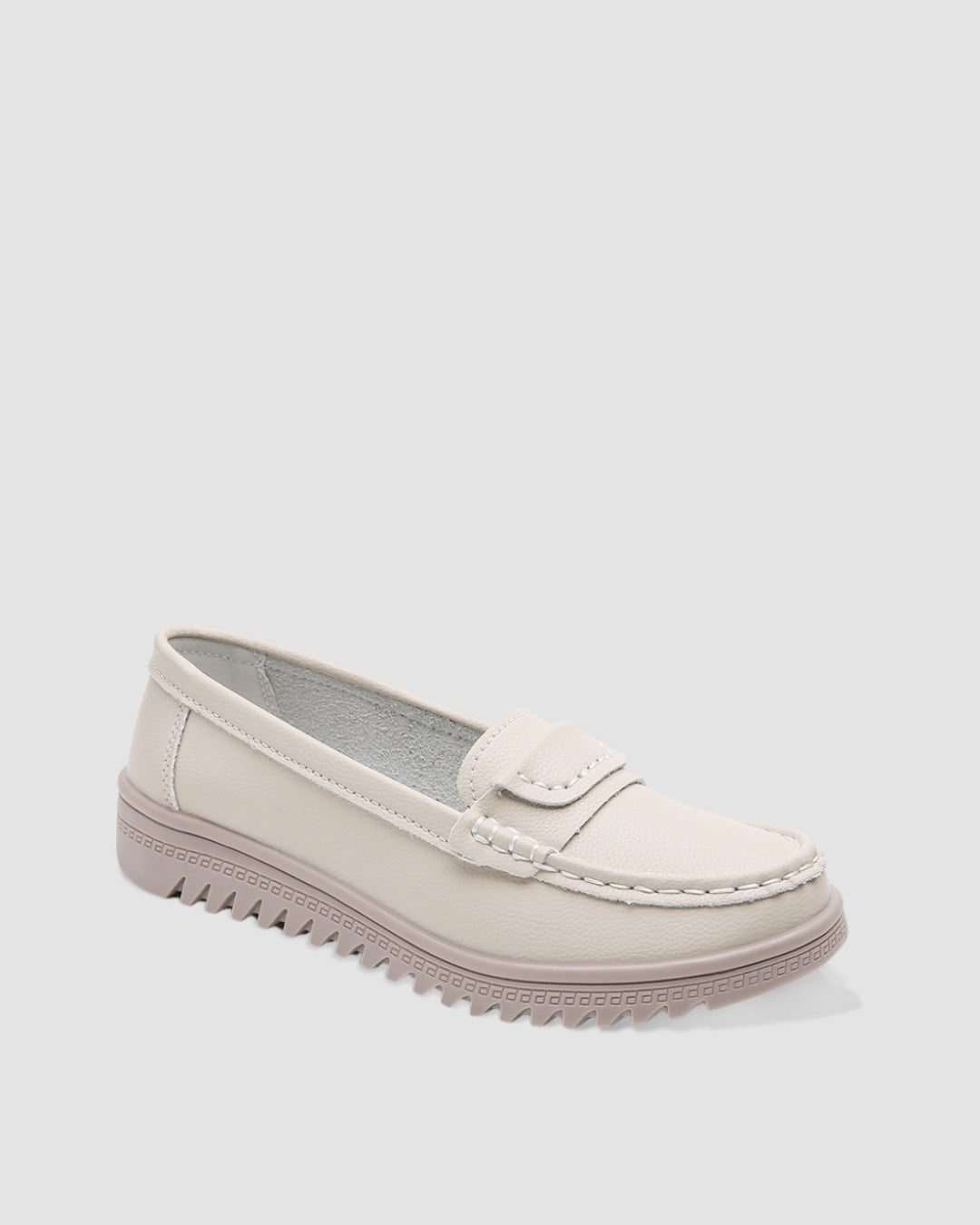 Textured Sole Cream Loafers