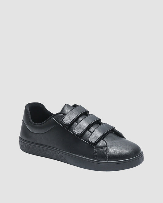 Black velcro sneakers with three adjustable straps.