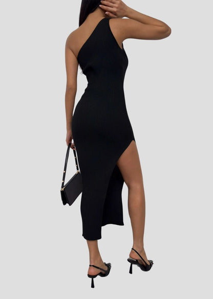 Slit Detail One-Shoulder Dress