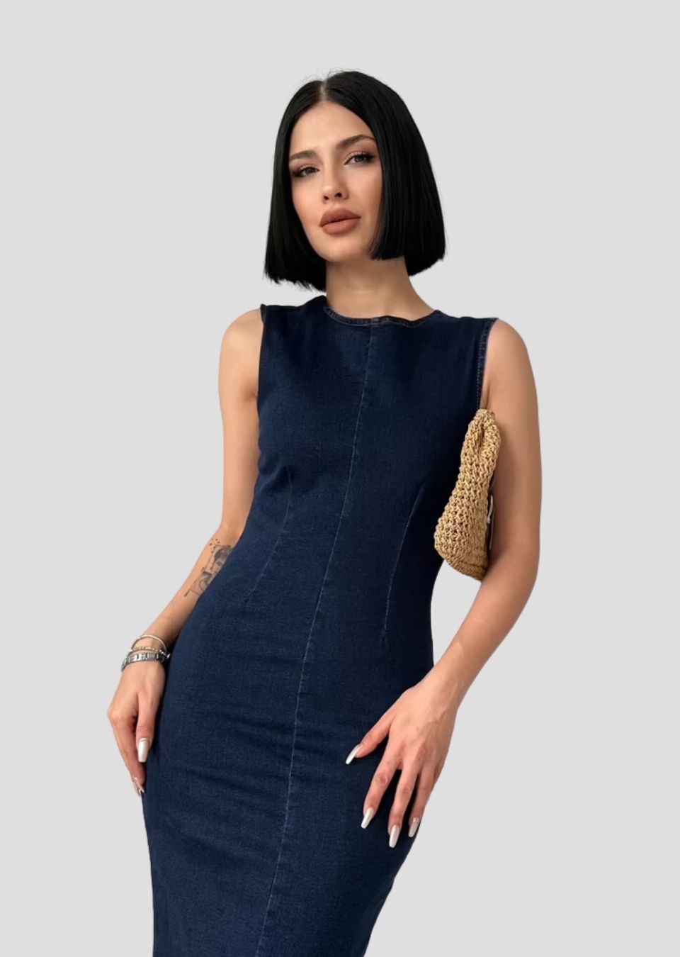 Zipper Back Jeans Dress