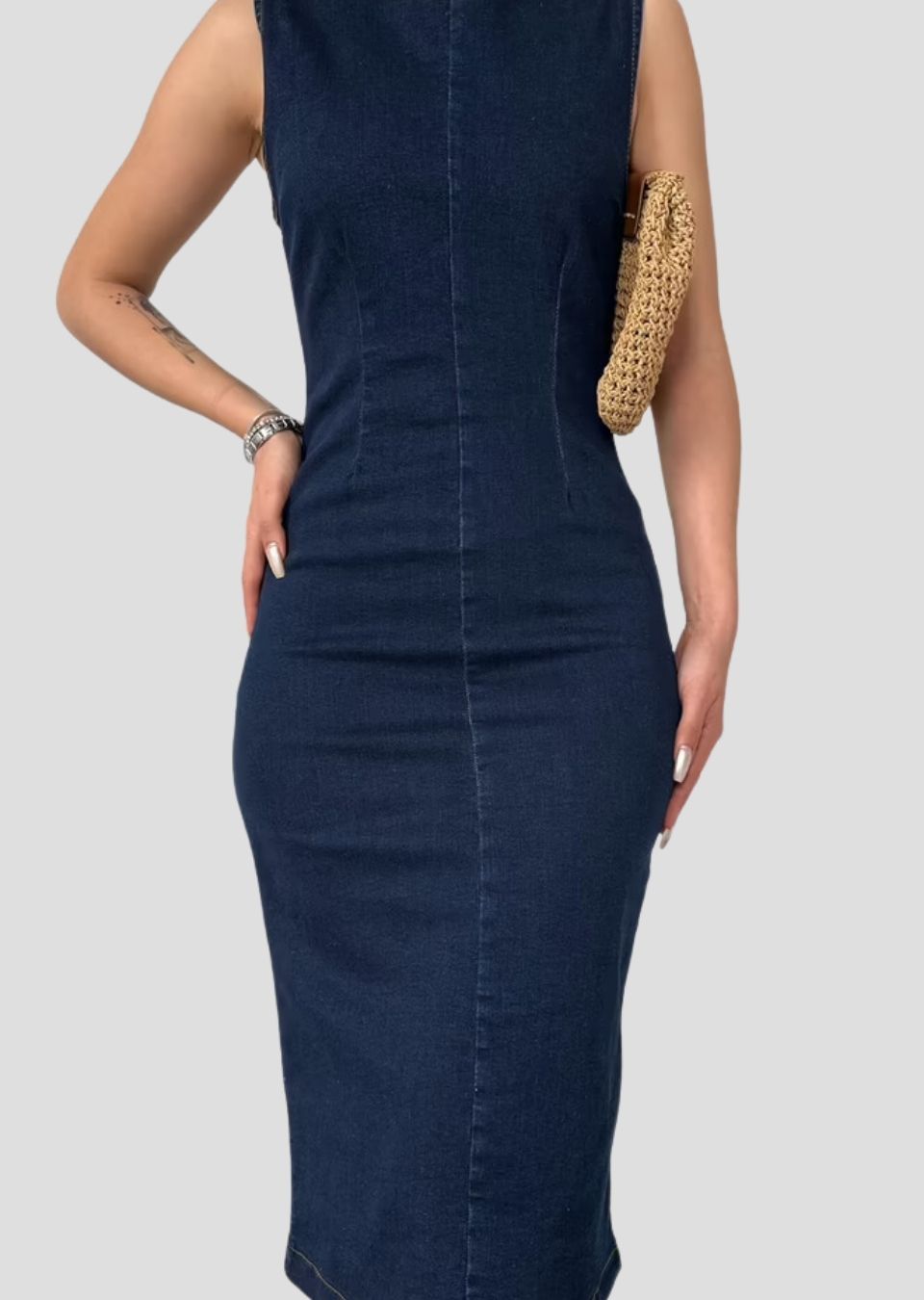 Zipper Back Jeans Dress